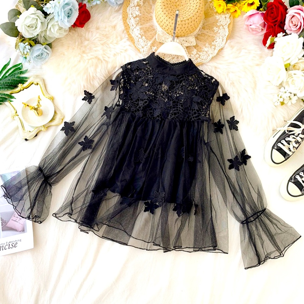Women’s Black Sheer Lace Blouse